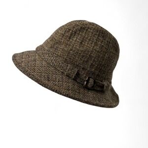 Vintage Stetson Brown Plaid 100% Virgin Wool Tweed Fedora Hat Men's Size 6 7/8